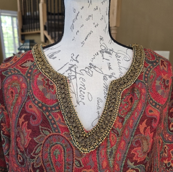 Soft Surroundings Red Gold Long Sleeve Paisley Pullover Tunic XLP - Picture 2 of 8